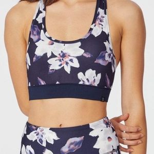 Zobah  Medium Impact Sports Bra Size Medium Strappy Back Black with Flor…